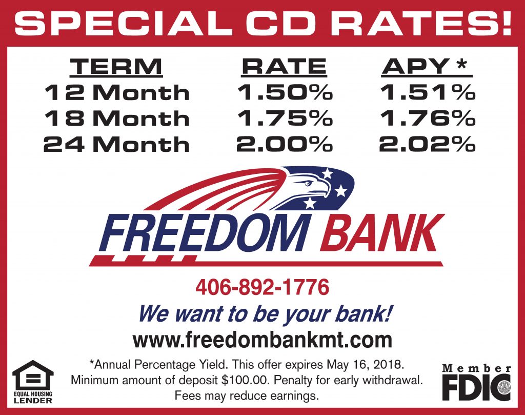 CD Special Rate with 51618 expire Freedom Bank MT